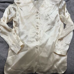 Vintage Spenser Jeremy 100% Silk Cream Satin Blouse 1980s with Shoulder Pads